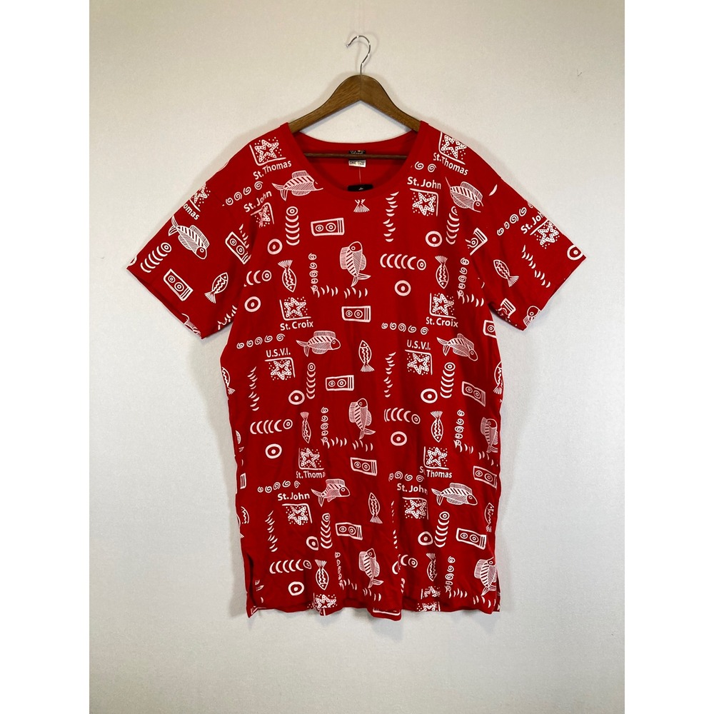 Tropical Souvenir Island Dreams Unisex One Size Red Graphic Oversized T-Shirt